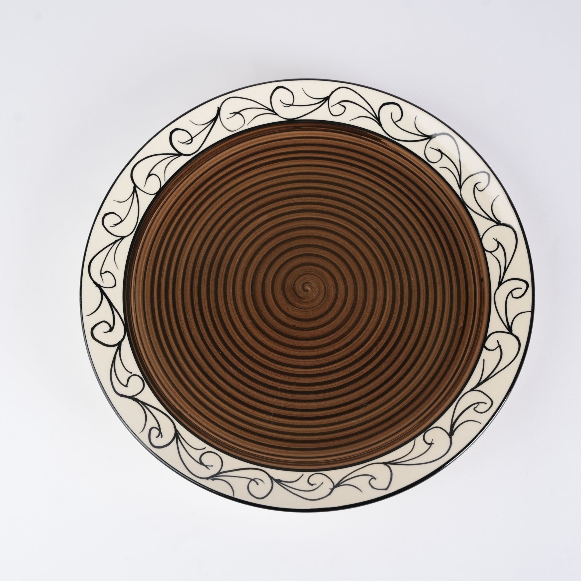 Caffeine Ceramic Handmade Brown Doodle Dinner Plate set of 4 - Caffeine Premium Stoneware