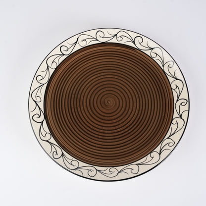 Caffeine Ceramic Handmade Brown Doodle Dinner Plate set of 4 - Caffeine Premium Stoneware
