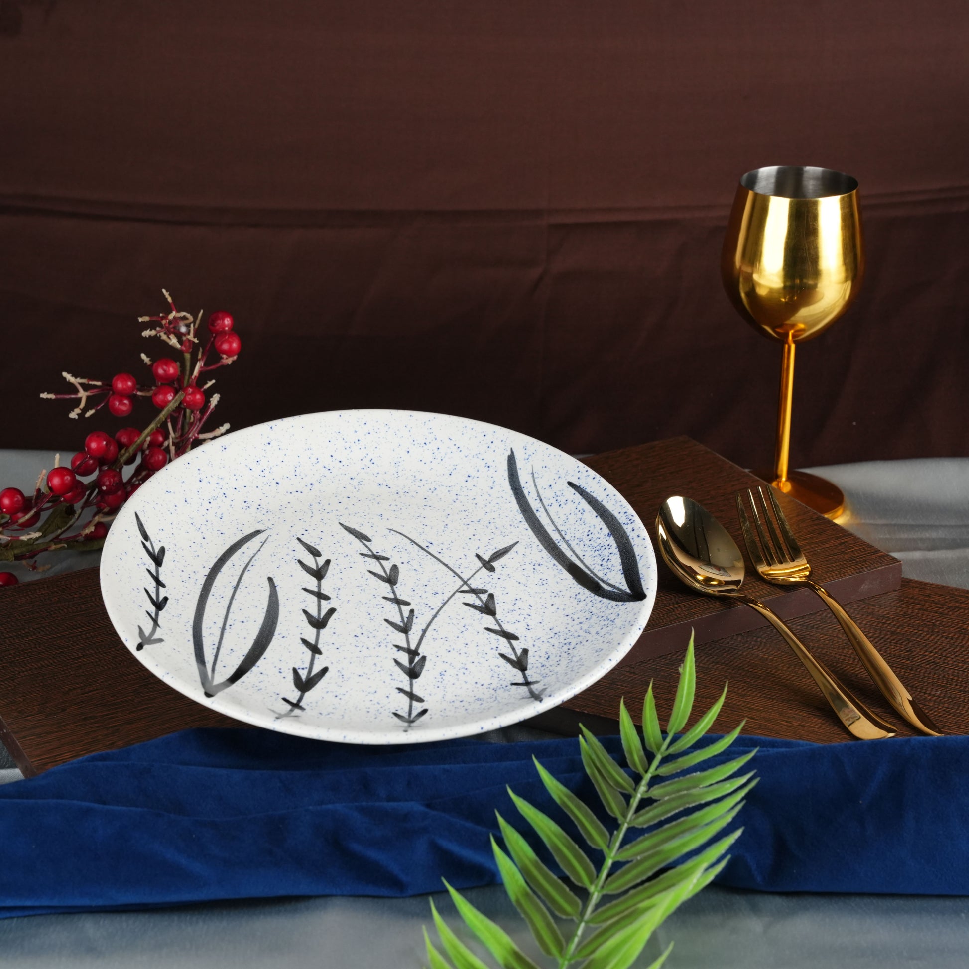 Caffeine Ceramic Handmade Stoneware White Bamboo Quarter Plate 7”(Set of 6 ) - Caffeine Premium Stoneware