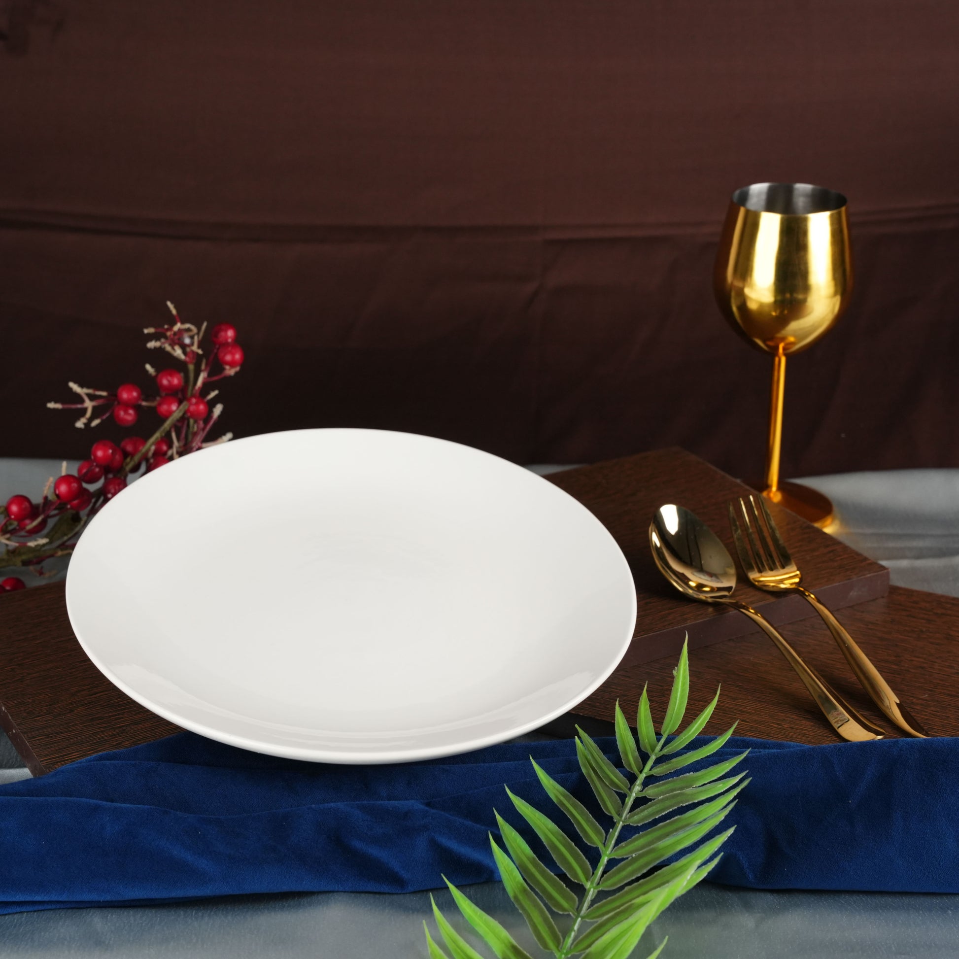Caffeine Ceramic Handmade White Glossy Dinner Plate set of 4 - Caffeine Premium Stoneware