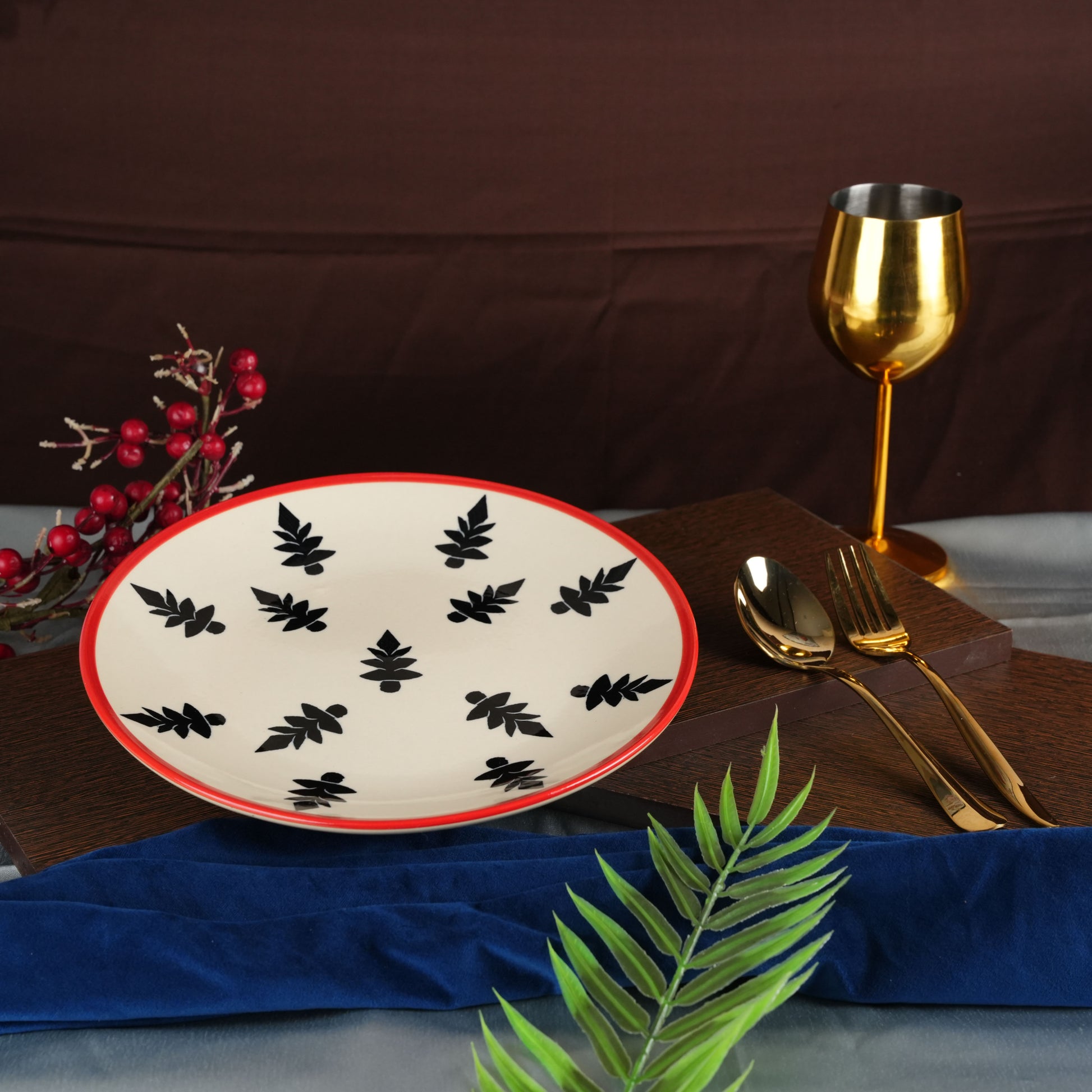 Caffeine Ceramic Handmade Stoneware Black Tree Quarter Plate 7”(Set of 6 ) - Caffeine Premium Stoneware