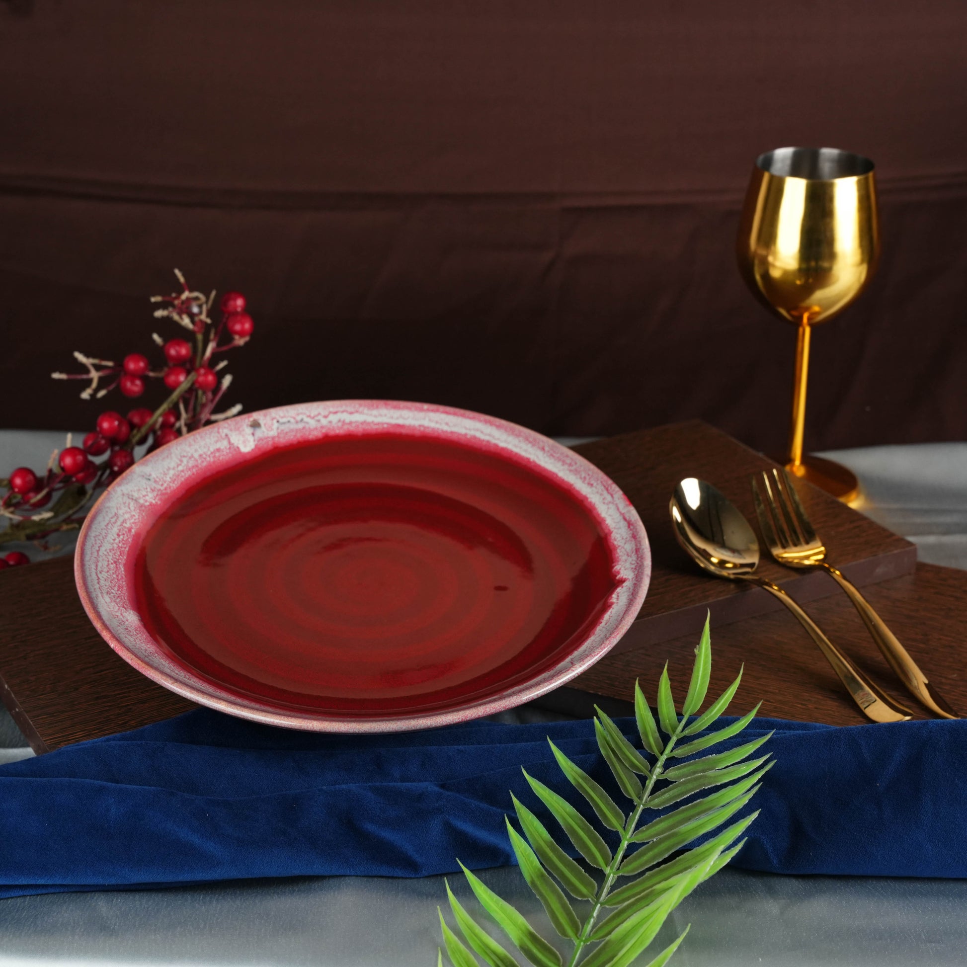 Caffeine Ceramic Handmade Stoneware Maroon Studio Quarter Plate 7"(Set of 2 Microwave & Dishwasher Safe) - Caffeine Premium Stoneware