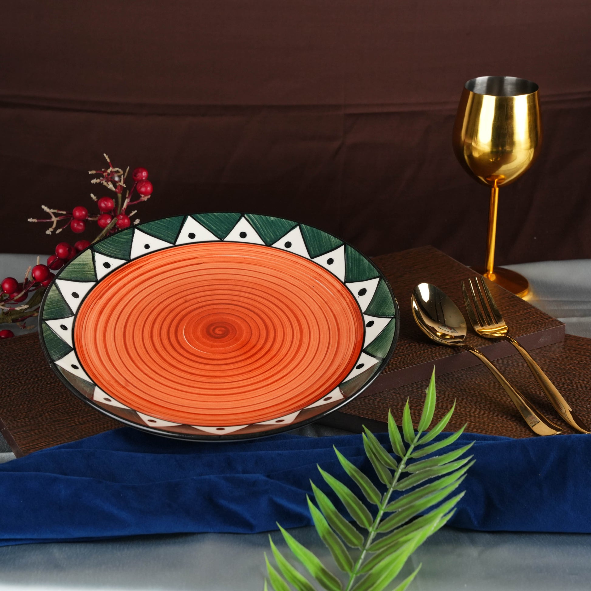 Caffeine Ceramic Handmade Stoneware Brown Trible Dinner Plate 10 inch Set of 6 (Microwave & Dishwasher Safe) - Caffeine Premium Stoneware