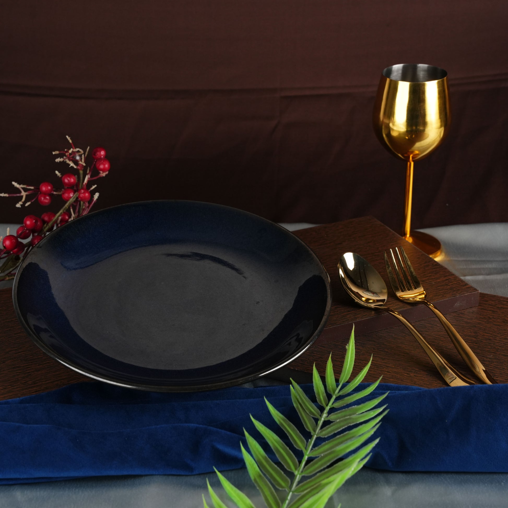 Caffeine Ceramic Handmade Stoneware Blue Ferrous Quarter plate 7”(Set of 4 Dishwasher & Microwave Safe ) - Caffeine Premium Stoneware