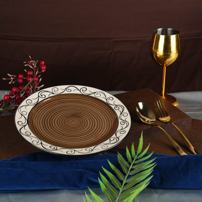 Caffeine Ceramic Handmade Brown Doodle Dinner Plate set of 4 - Caffeine Premium Stoneware