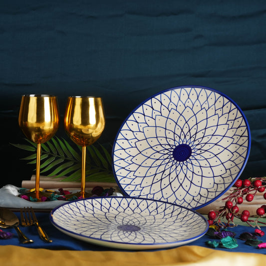 Caffeine Ceramic Handmade Blue Spider Design Dinner Plate 10" (Set of 2) - Caffeine Premium Stoneware