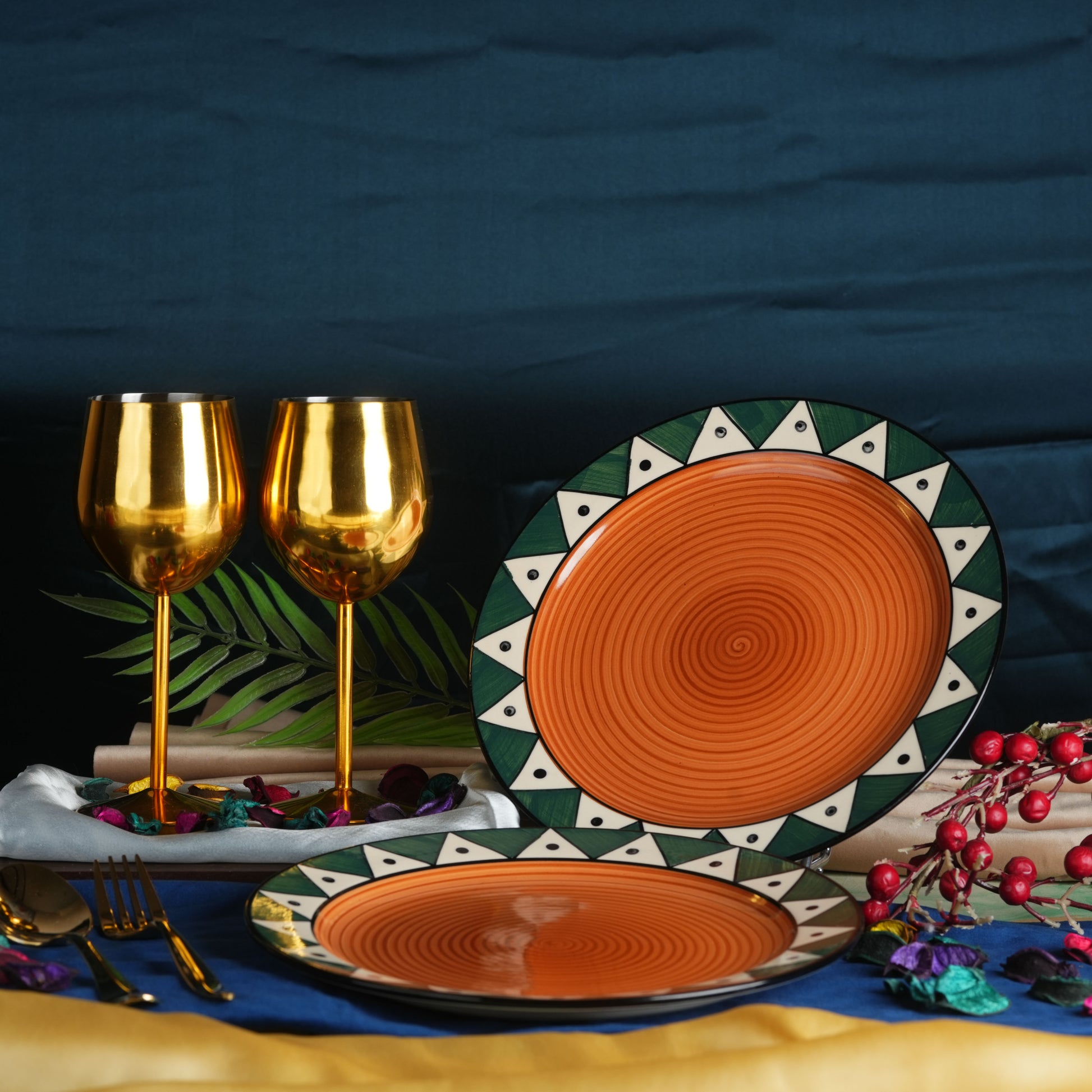 Caffeine Ceramic Handmade Stoneware Brown Trible Dinner Plate 10 inch Set of 6 (Microwave & Dishwasher Safe) - Caffeine Premium Stoneware