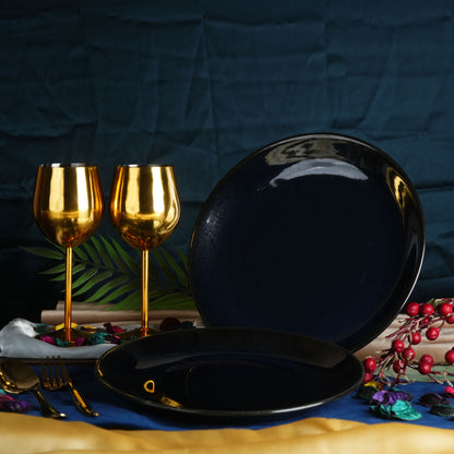 Caffeine Ceramic Handmade Stoneware Blue Ferrous Quarter plate 7”(Set of 4 Dishwasher & Microwave Safe ) - Caffeine Premium Stoneware