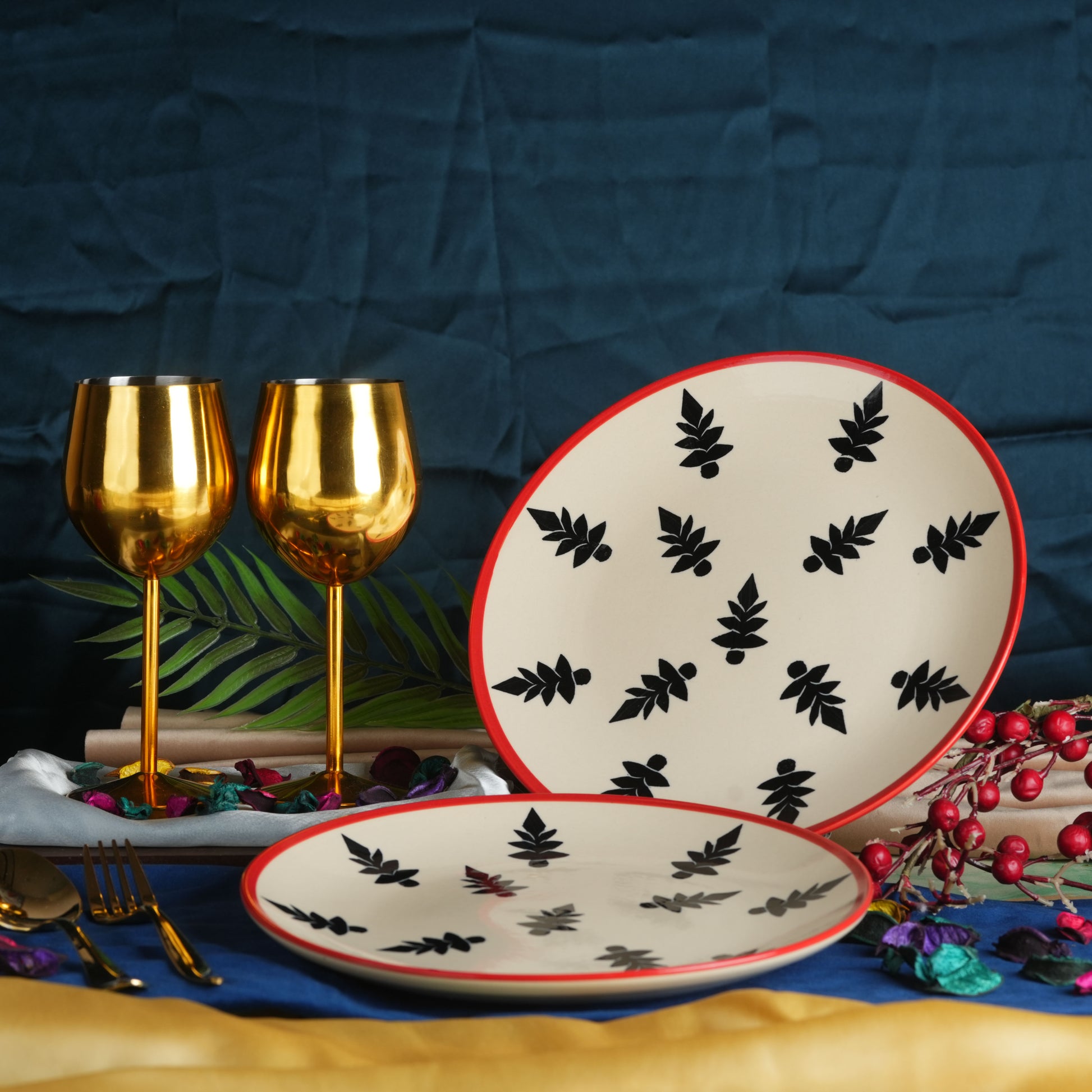 Caffeine Ceramic Handmade Stoneware Black Tree Quarter Plate 7”(Set of 6 ) - Caffeine Premium Stoneware