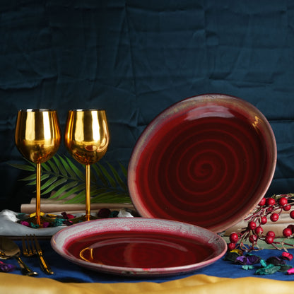 Caffeine Ceramic Handmade Stoneware Maroon Studio Quarter Plate 7"(Set of 2 Microwave & Dishwasher Safe) - Caffeine Premium Stoneware