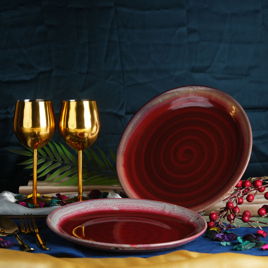 Caffeine Ceramic Handmade Stoneware Maroon Studio Quarter Plate 7"(Set of 2 Microwave & Dishwasher Safe) - Caffeine Premium Stoneware
