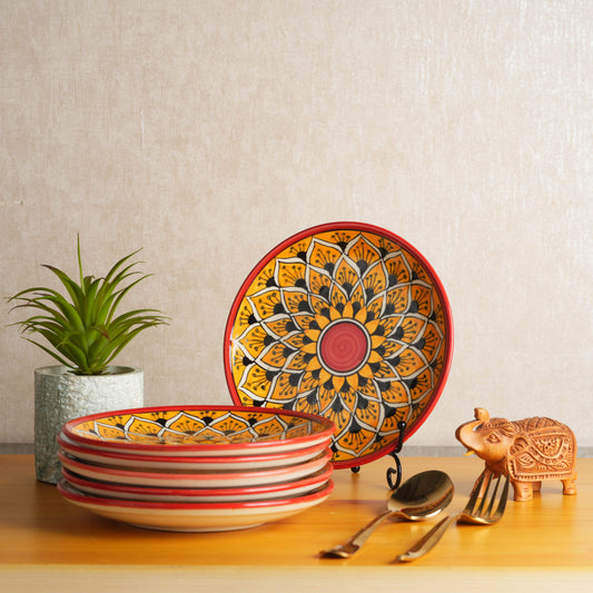 Caffeine Ceramic Handmade Stoneware Orange Morocco Dinner Plate10 inch Set of 6  (Microwave & Dishwasher Safe) - Caffeine Premium Stoneware