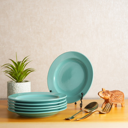 Caffeine Ceramic Handmade Stoneware Blue Matte Dinner Plate 10" inch Set of 6  (microvave and Dishwasher Safe) - Caffeine Premium Stoneware