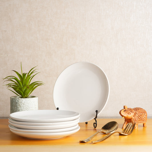 Caffeine Ceramic Handmade White Glossy Dinner Plate 10" inch(Set of 6) - Caffeine Premium Stoneware