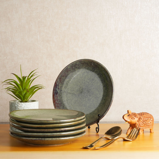 Caffeine Ceramic Handmade Multicolor Green Studio Dinner Plate 10" inch (Set of 6) - Caffeine Premium Stoneware