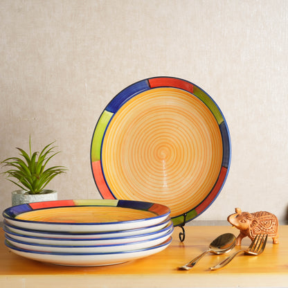 Caffeine Ceramic Handmade Stoneware Yellow Dinner Plates10 inch Set of 6 (Microwave & Dishwasher Safe) - Caffeine Premium Stoneware