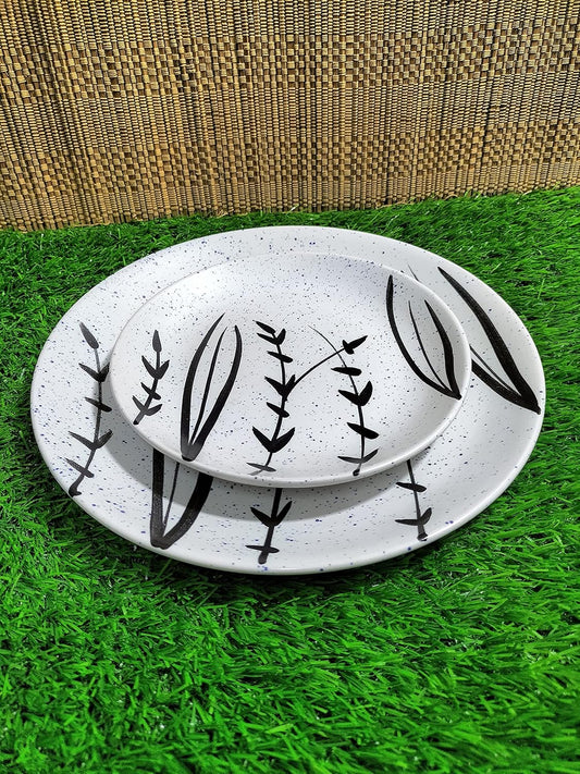 Caffeine Ceramic Handmade White Bamboo Combo Dinner Set (3 pcs.)