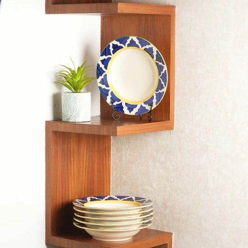 Caffeine Ceramic Handmade Stoneware Blue Umrao 7 inch Soup Plate (Set of 6 )