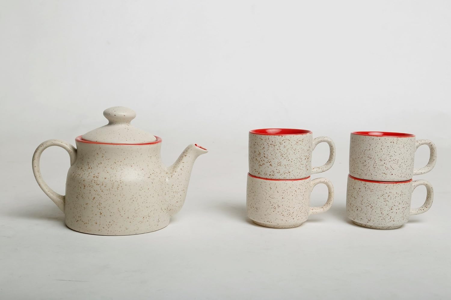 Caffeine Ceramic White and Red Tea Tray Set of 6 - Caffeine Premium Stoneware