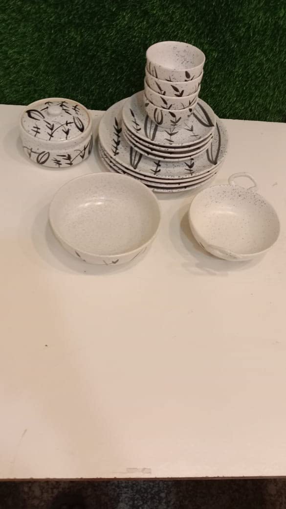 Caffeine Ceramic Handmade white bamboo combo dinner (set of 15pcs)