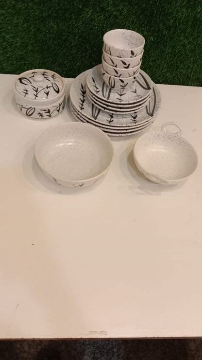 Caffeine Ceramic Handmade white bamboo combo dinner (set of 15pcs)