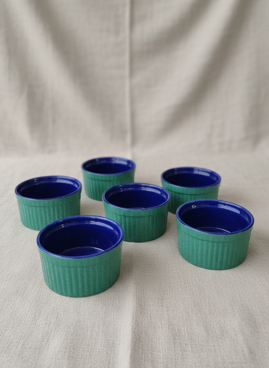 Caffeine Ceramic Handmade Blue & Green Ramekins Bowls (Set Of 6)