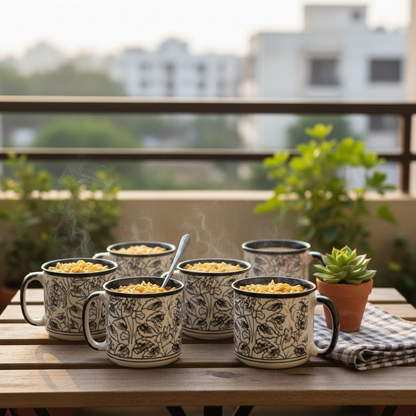 Caffeine Ceramic Handmade Black Perru Maggie Mug (Set of 6)