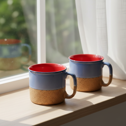 Caffeine Ceramic Handmade Blue and Mustard Maggie Mug (Set of 6)