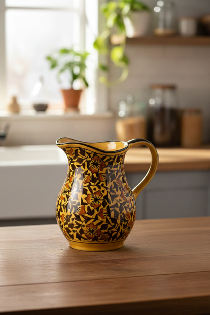 Caffeine Ceramic Handmade Stoneware Brown Sehra Water Jug Set of 1, (1800 ml)