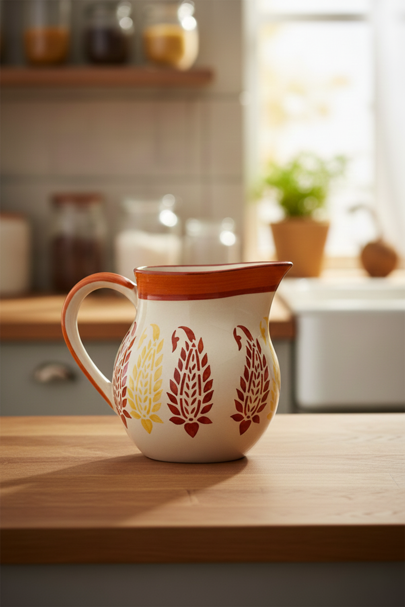 Caffeine Ceramic Handmade Stoneware Red Boota Water jug (Set of 1, 1800 ml)