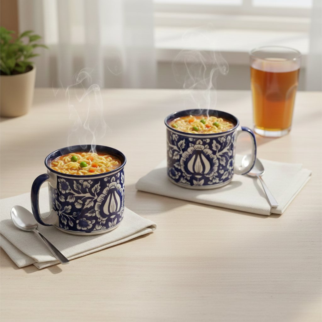 Caffeine Ceramic Handmade Blue Mughal Maggie Mug (Set of 6)