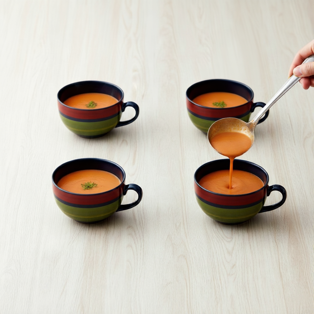 Caffeine Ceramic Handmade Green Chandrakari Single Handled Soup Bowl with Spoon set of 4