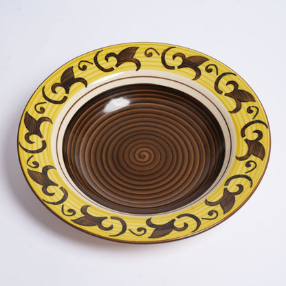 Caffeine Ceramic Handmade Stoneware Brown and Yellow 9 Inch Soup Plate/Pasta Plate/Maggie Plate/Macaroni Plate (Set of 6 Dishwasher & Microwave Safe) - Caffeine Premium Stoneware
