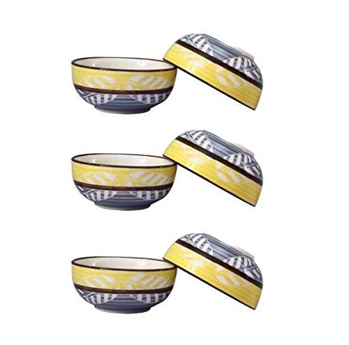 Caffeine Ceramic Handmade Yellow and Gray Dessert Bowl (Set of 6) - Caffeine Premium Stoneware